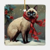 Siamese Cat in Schnee Weihnachten Keramikornament (Rückseite)