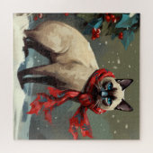 Siamese Cat in Schnee Weihnachten Puzzle (Horizontal)