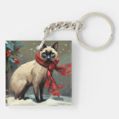 Siamese Cat in Schnee Weihnachten Schlüsselanhänger (Rückseite)