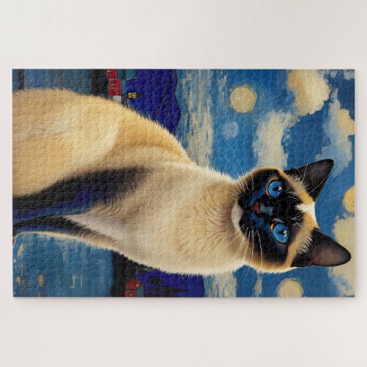 Siamese Cat in Starry Night Puzzle (Horizontal)