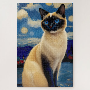 Siamese Cat in Starry Night Puzzle