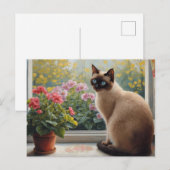 Siamese Cat in the Window with Garden View Postkarte (Vorne/Hinten)