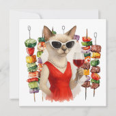Siamese Cat is drinking wine Barbecue party  Einladung (Vorderseite)