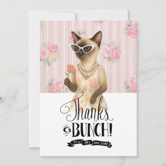 Siamese Cat is holding flower pink rose Dankeskarte (Vorderseite)