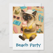 Siamese Cat is licking Ice cream beach Party Einladung (Vorderseite)