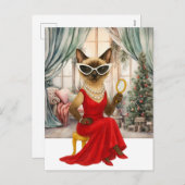 Siamese Cat ist im Weihnachtshaus Feiertagspostkarte (Vorne/Hinten)