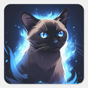 Siamese Cat Kitten auf einem elektrischen blauen H Quadratischer Aufkleber