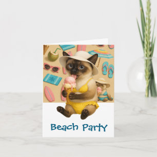 Siamese Cat leckt Eiscreme Beach Party Einladung