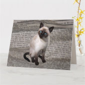 SIAMESE CAT LIEBE BIRTHDAY NEWSPAPER ART Card Karte (Gelbe Blume)
