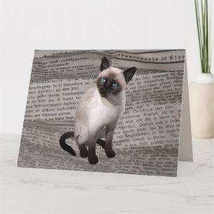 SIAMESE CAT LIEBE BIRTHDAY NEWSPAPER ART Card Karte