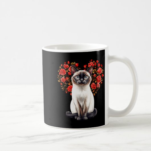 Siamese Cat Lover Floral Heart Valentines Day  Kaffeetasse (Rechts)