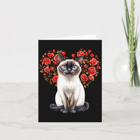 Siamese Cat Lover Floral Heart Valentines Day  Karte (Vorderseite)