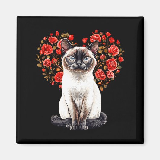 Siamese Cat Lover Floral Heart Valentines Day Magnet (Vorne)