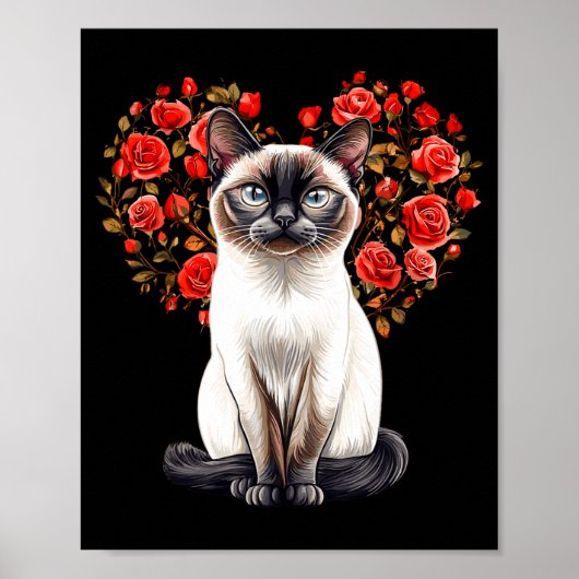 Siamese Cat Lover Floral Heart Valentines Day Poster (Vorne)