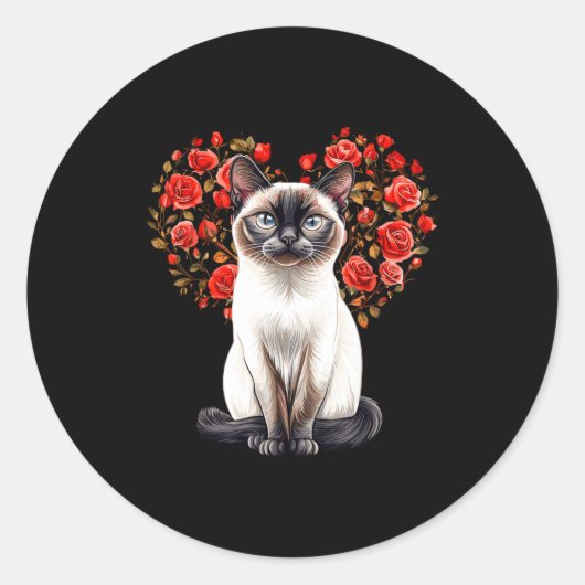Siamese Cat Lover Floral Heart Valentines Day  Runder Aufkleber (Vorderseite)