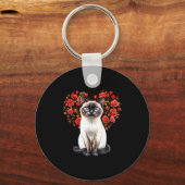 Siamese Cat Lover Floral Heart Valentines Day  Schlüsselanhänger (Vorderseite)