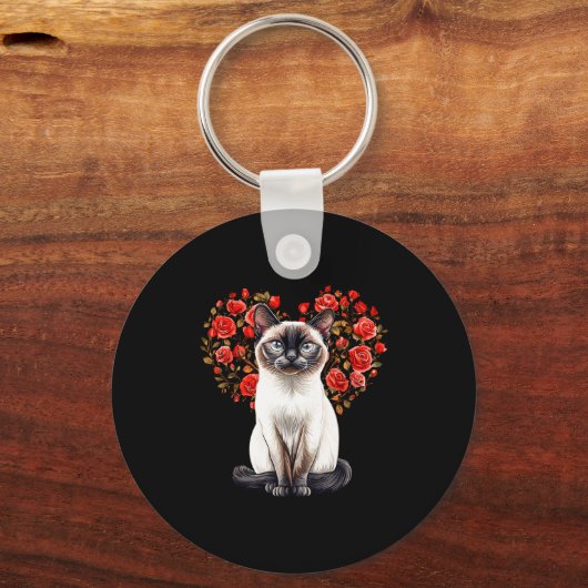 Siamese Cat Lover Floral Heart Valentines Day  Schlüsselanhänger (Vorderseite)