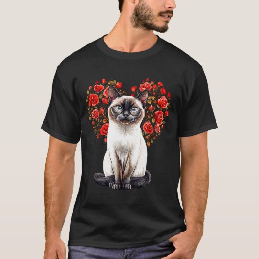 Siamese Cat Lover Floral Heart Valentines Day  T-Shirt (Vorderseite)