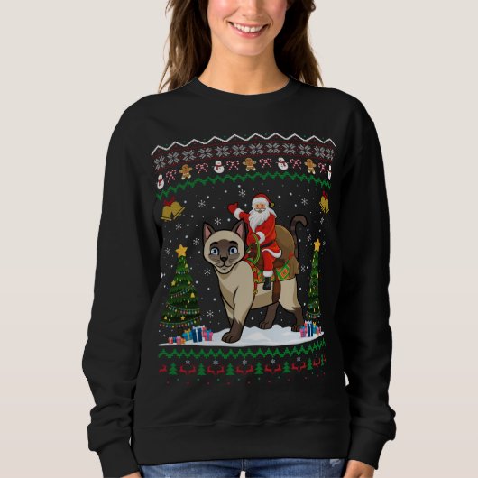 Siamese Cat Lover Santa Ride Siam Katze Ugly Ch Sweatshirt (Vorderseite)