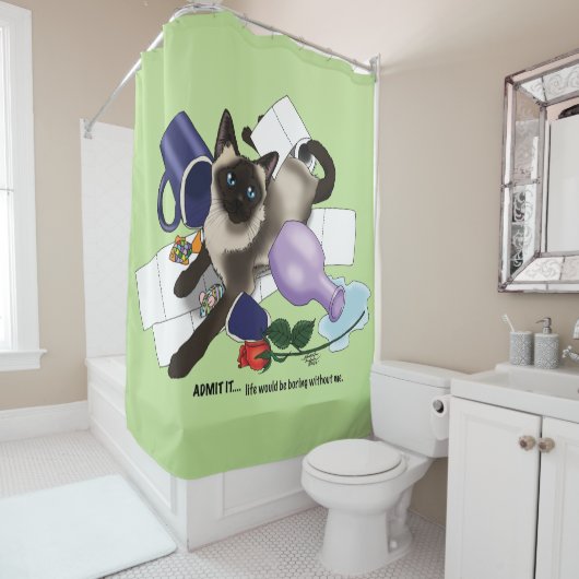 Siamese Cat Mischief Funny Duschvorhang (Beispiel)