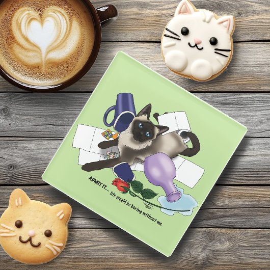 Siamese Cat Mischief Funny Glasuntersetzer