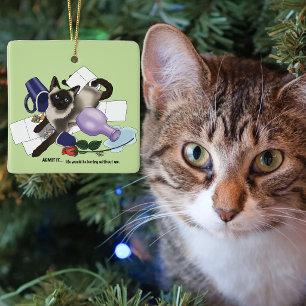 Siamese Cat Mischief Funny Keramikornament