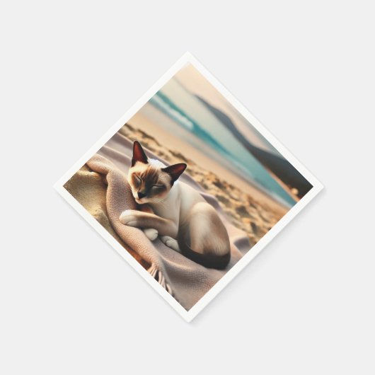 Siamese Cat Nickerchen am Strand Serviette (Ecke)