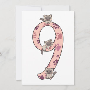 Siamese Cat Ninth Birthday For Kids Cats Invitatio Einladung