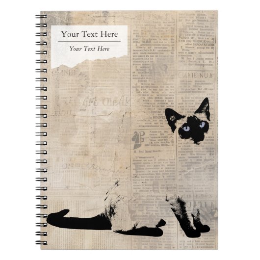Siamese Cat on Retro Newspaper, Personalized Name Notizblock (Vorderseite)