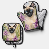 Siamese Cat Oven Mitt & Pot Holder Set (Vorderseite/Rückseite)