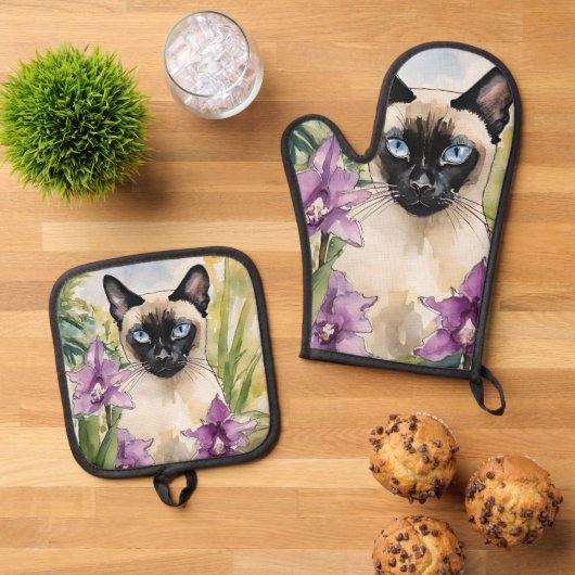 Siamese Cat Oven Mitt & Pot Holder Set (Oben Unten)