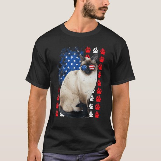 Siamese Cat Paws USA Flag Indepedence Day 4th Of J T-Shirt (Vorderseite)