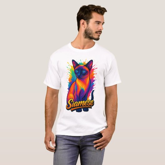 Siamese Cat Pop Art - Vibrannt Neon Street Style T-Shirt (Vorne ganz)