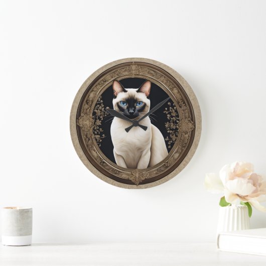 Siamese Cat Portrait Elegant Große Wanduhr (Zuhause)