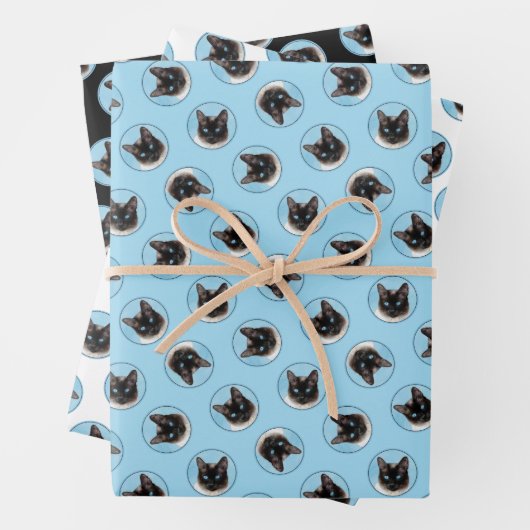 Siamese Cat Portrait Malerei Niedliche Originalkun Geschenkpapier Set (Beispiel)