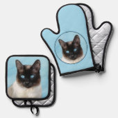 Siamese Cat Portrait Malerei Niedliche Originalkun Ofenhandschuh & Topflappen-Set (Vorderseite/Rückseite)