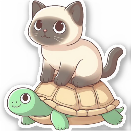 Siamese cat rides turtle Copy Aufkleber (Vorderseite)