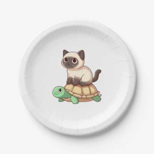 Siamese cat rides turtle Copy Pappteller (Vorderseite)