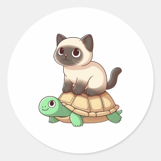 Siamese cat rides turtle Copy Runder Aufkleber (Vorderseite)