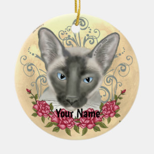 Siamese Cat Rose individuelle Name Keramik Ornament