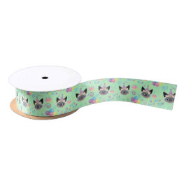 Siamese Cat Satin Ribbon in Green Satinband