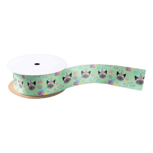 Siamese Cat Satin Ribbon in Green Satinband (Spule)
