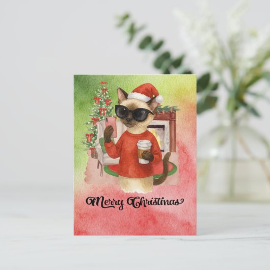 Siamese Cat Sending Message Frohe Weihnachten (Stehend Vorderseite)