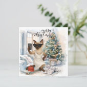 Siamese Cat Sending Message Frohe Weihnachten (Stehend Vorderseite)