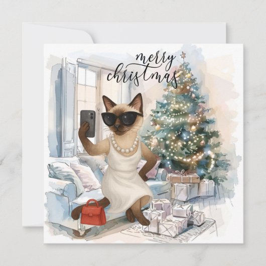 Siamese Cat Sending Message Frohe Weihnachten (Vorderseite)