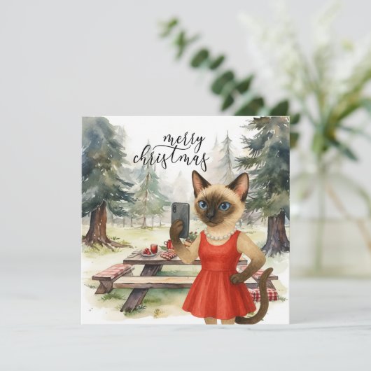 Siamese Cat Sending Message Frohe Weihnachten (Stehend Vorderseite)