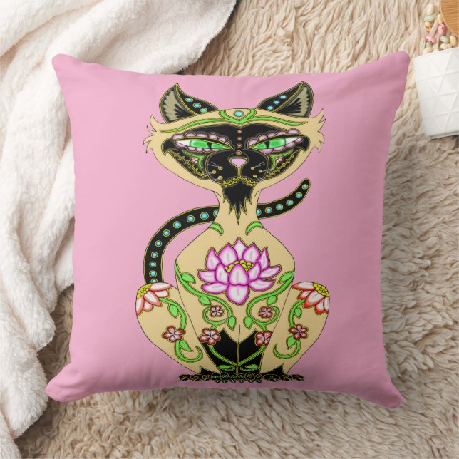 Siamese Cat Sugar Skull Kissen (Decke)