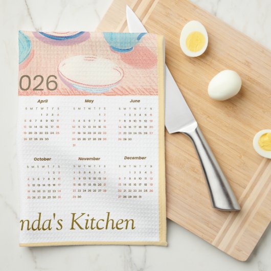 Siamese Cat & Tea Party Kitchen Towel Calendar Geschirrtuch (Viertel Falte)