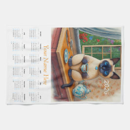 Siamese Cat Tea Time 2026 Tea Towel Calendar Geschirrtuch