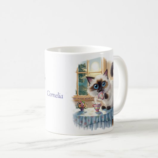Siamese Cat & Tea Time Mug Kaffeetasse (VorderseiteRechts)
